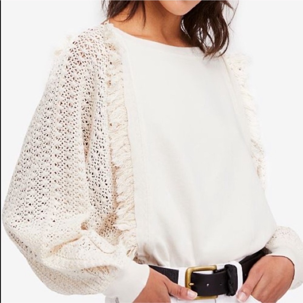 FREE PEOPLE Crochet Sleeve Sweater